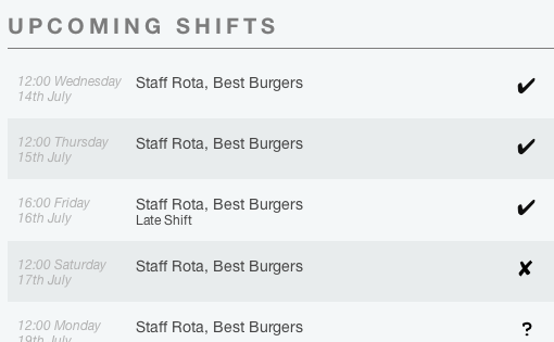 Indvidual Employee Roster Schedule