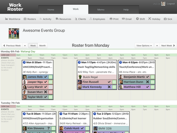 Staff Roster Screenshot