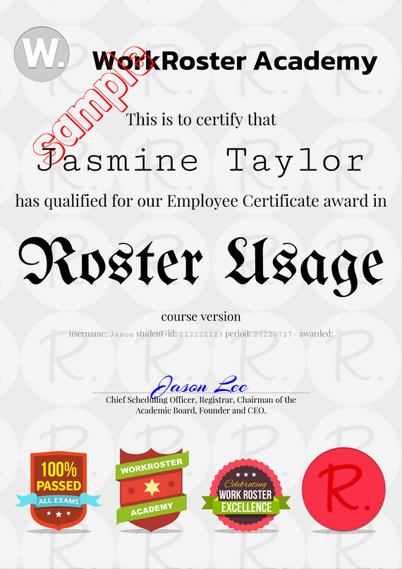 Roster Usage Certificate